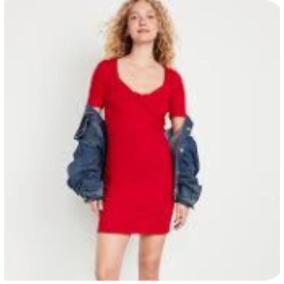 Old Navy Twist-Front Rib-Knit Mini Dress, Size 2X in Robbie Red - Picture 1 of 5